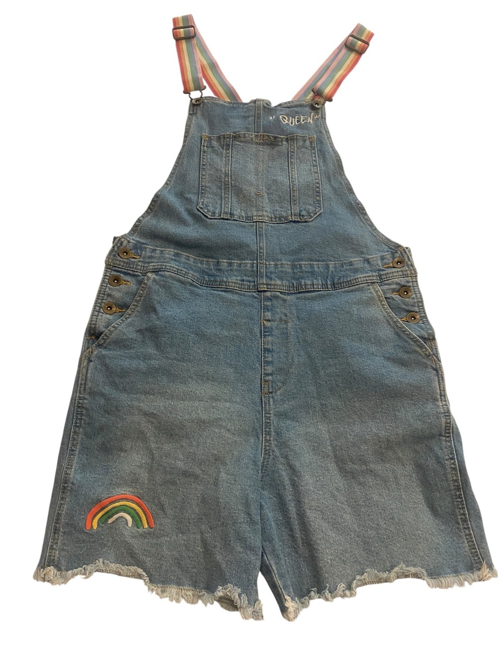 Women’s Rainbow Overall Shorts Size Small Adjustable Straps Cute!!!